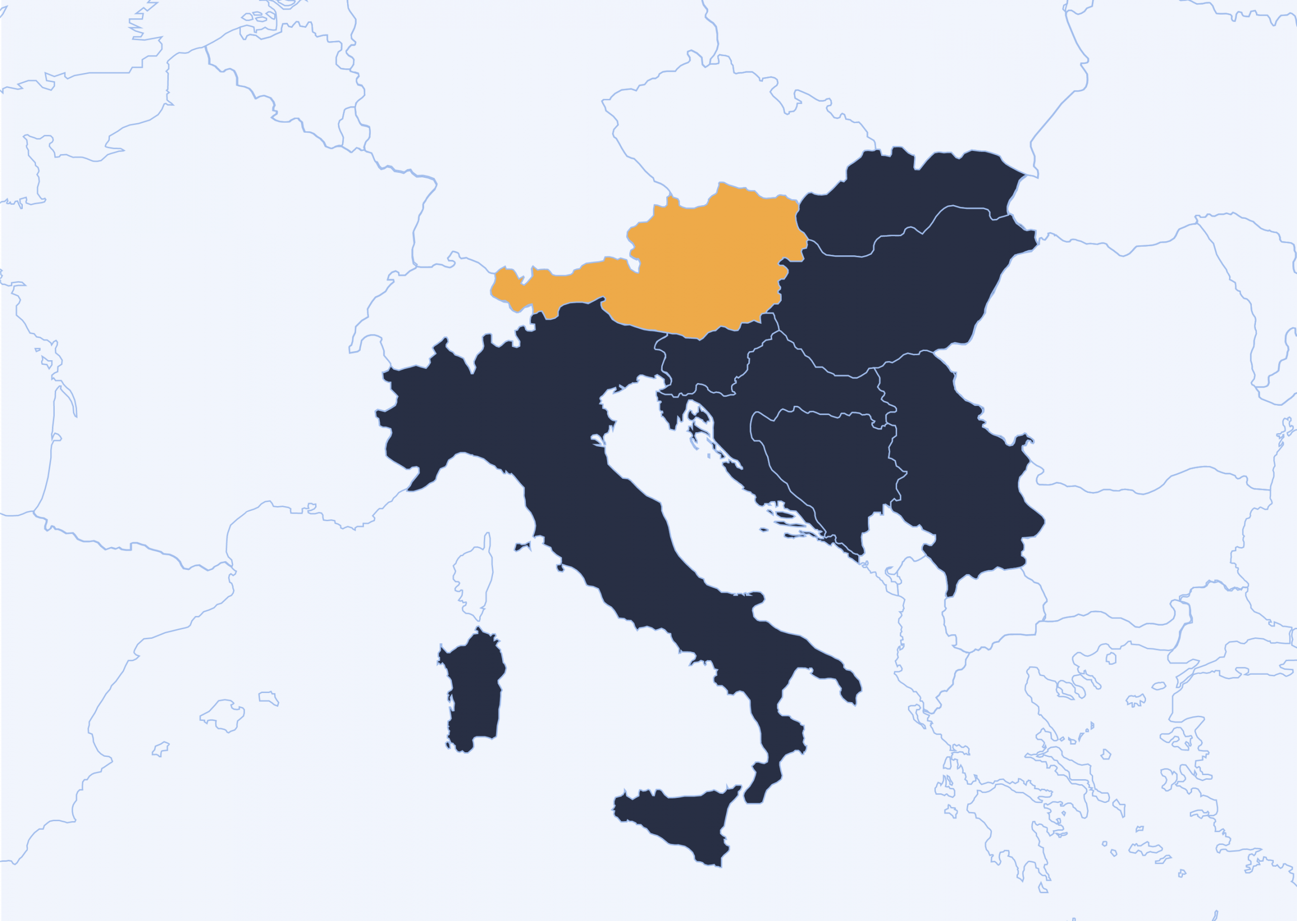 Europakarte mit dunkel hervorgehobenen Ländern