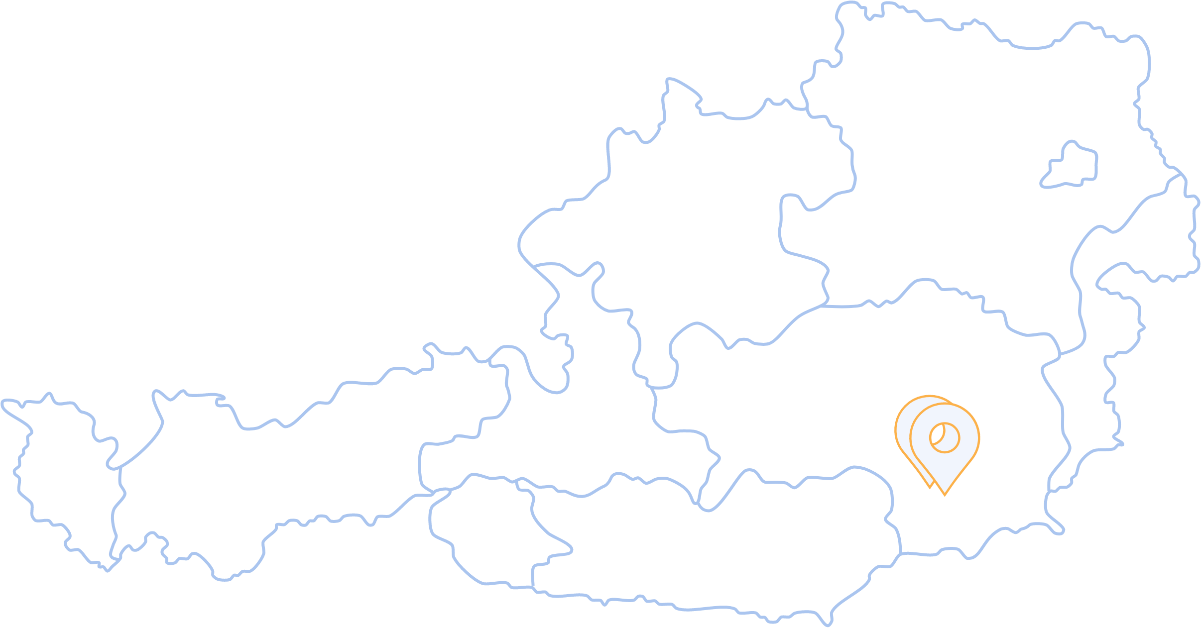 Map_Standort3 Karte von Österreich mit zwei Pins bei Graz und Gratkorn